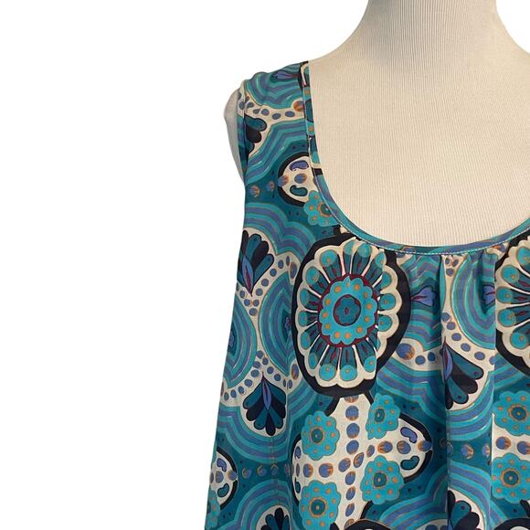 Meadow Rue Floral & Striped Merlon Tank Womens Size Large Turquoise Boho Top - Picture 3 of 8